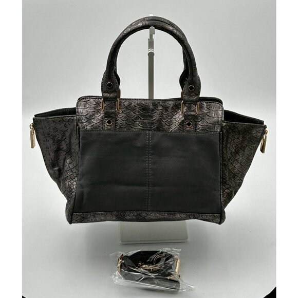 Deux Lux Satchel Tote Women Gray Faux Leather Croc Embossed Metallic Chain Strap - Picture 7 of 12